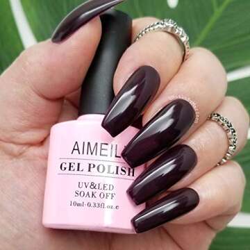 AIMEILI Soak Off U V LED Gel Nail Polish - Burgundy Plum Dark Purple (028) 10ml