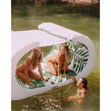 FUNBOY Giant Inflatable Luxury Bali Palm Lounger Cabana Pool Float, Removeable Shade, Two Cup Holders, Luxury Float for Summer Pool Party and Entertainment