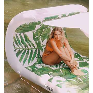 FUNBOY Giant Inflatable Luxury Bali Palm Lounger Cabana Pool Float, Removeable Shade, Two Cup Holders, Luxury Float for Summer Pool Party and Entertainment