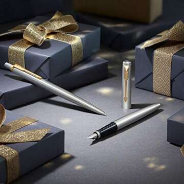 Parker Jotter Fountain Pen, Stainless Steel Body and Blue Ink in Gift Box