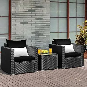 COSTWAY 3PCS Patio Rattan Wicker Furniture Set Sofa Table W/Cushion Yard Black