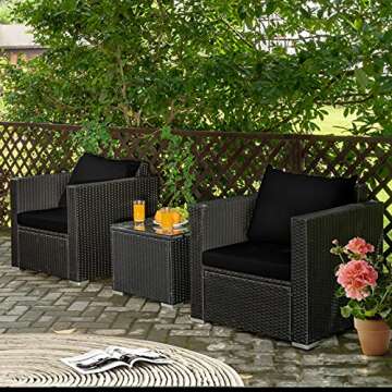 COSTWAY 3PCS Patio Rattan Wicker Furniture Set Sofa Table W/Cushion Yard Black