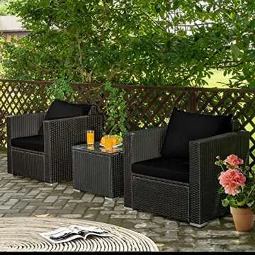 COSTWAY 3PCS Patio Rattan Wicker Furniture Set Sofa Table W/Cushion Yard Black