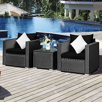 COSTWAY 3PCS Patio Rattan Wicker Furniture Set Sofa Table W/Cushion Yard Black