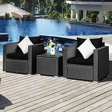 COSTWAY 3PCS Patio Rattan Wicker Furniture Set Sofa Table W/Cushion Yard Black