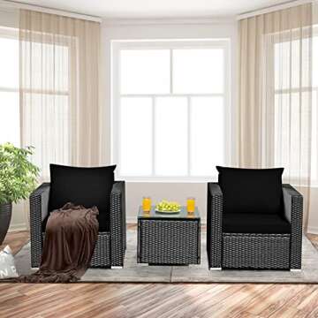 COSTWAY 3PCS Patio Rattan Wicker Furniture Set Sofa Table W/Cushion Yard Black