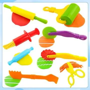 Oun Nana Play Dough Tools Kit with Dough Extruders, Dough Scissors, Playdough Rollers and Cutters, 12 pcs Plastic Playdough Tools for Kids, Random Color