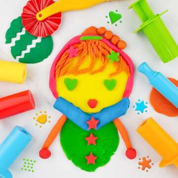 Oun Nana Play Dough Tools Kit with Dough Extruders, Dough Scissors, Playdough Rollers and Cutters, 12 pcs Plastic Playdough Tools for Kids, Random Color