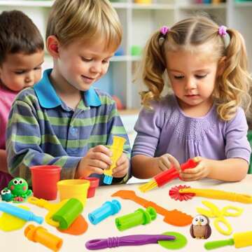 Oun Nana Play Dough Tools Kit with Dough Extruders, Dough Scissors, Playdough Rollers and Cutters, 12 pcs Plastic Playdough Tools for Kids, Random Color