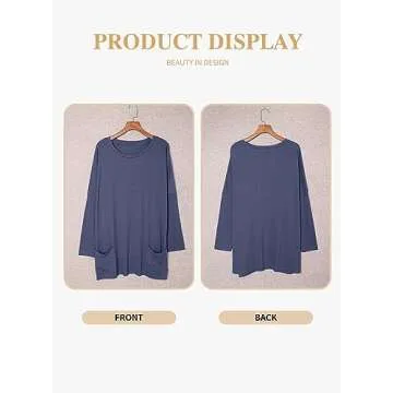 Eytino Womens Plus Size Casual Long Sleeve Tunics with Pockets