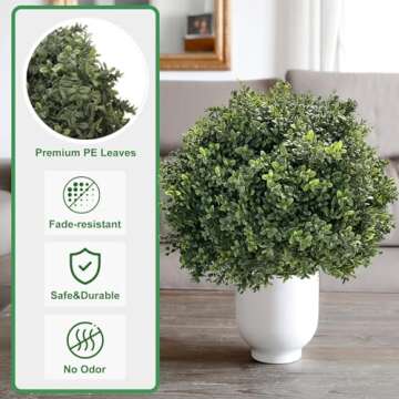 Set of 2 -Pre-Potted Artificial Potted Shrubs UV Resistant,24" Artificial Boxwood Topiary Ball Tree,for Indoor and Outdoor Home Garden
