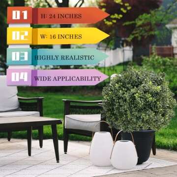 Set of 2 -Pre-Potted Artificial Potted Shrubs UV Resistant,24" Artificial Boxwood Topiary Ball Tree,for Indoor and Outdoor Home Garden