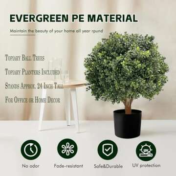 Set of 2 -Pre-Potted Artificial Potted Shrubs UV Resistant,24" Artificial Boxwood Topiary Ball Tree,for Indoor and Outdoor Home Garden