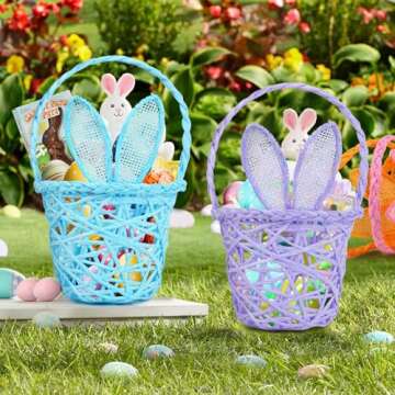 WeDoSoy 6 Pieces Easter Egg Baskets - Handmade 6 colors Bunny Ears Easter Baskets for Easter Theme G...