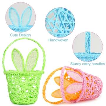 Handmade Easter Bunny Ears Baskets - Set of 6 Vibrant Colors
