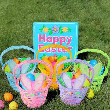 Handmade Easter Bunny Ears Baskets - Set of 6 Vibrant Colors