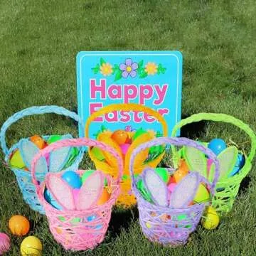 Handmade Easter Bunny Ears Baskets - Set of 6 Vibrant Colors