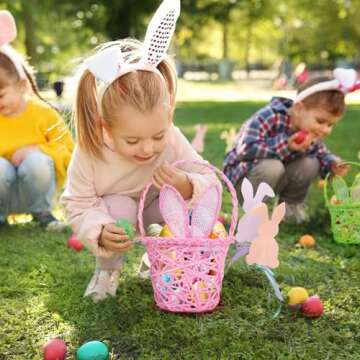 Handmade Easter Bunny Ears Baskets - Set of 6 Vibrant Colors