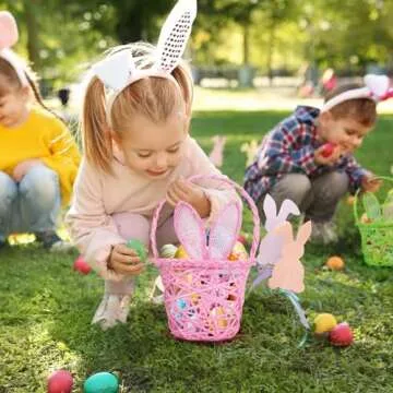 Handmade Easter Bunny Ears Baskets - Set of 6 Vibrant Colors