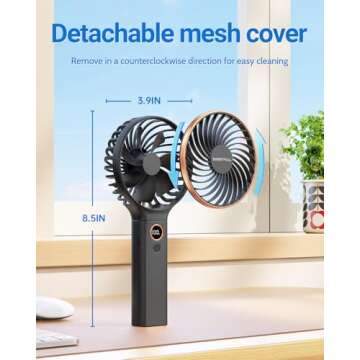 SWEETFULL Handheld Fan, Portable Fan, 5000mAh Rechargeable Battery, 6 Speed Wind, LED Display, Personal Mini Travel Fan with Backup Power, Hand Held Fan USB Foldable Electric Fan for Women Girl