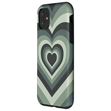 iPhone 11 Love Heart Sage Green Coffee Latte Pattern Valentines Phone Case