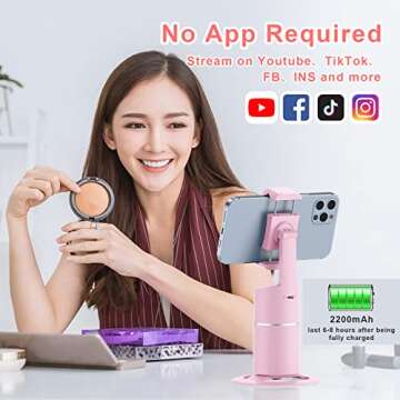 Auto Tracking Phone Holder,360° Rotation Face Body Track Mount,Tracking Tripod for Vlog Shooting Live Streaming,Build-in Battery,No APP Required(Pink)…