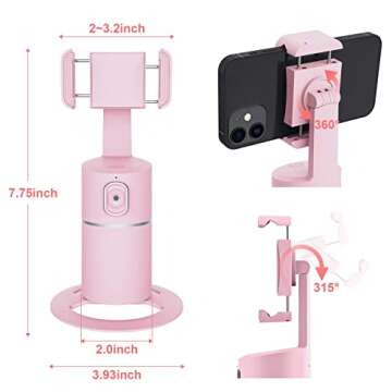 Auto Tracking Phone Holder,360° Rotation Face Body Track Mount,Tracking Tripod for Vlog Shooting Live Streaming,Build-in Battery,No APP Required(Pink)…