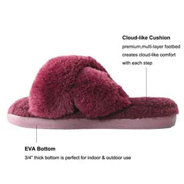 HALLUCI Women's Plush Cross Band Slippers for Home