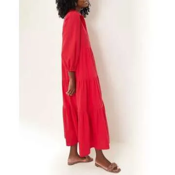 Women's Casual Maxi Tiered Swing Dresses with Pockets Casual Beach Smocked A Line Long Dresses Pleat...