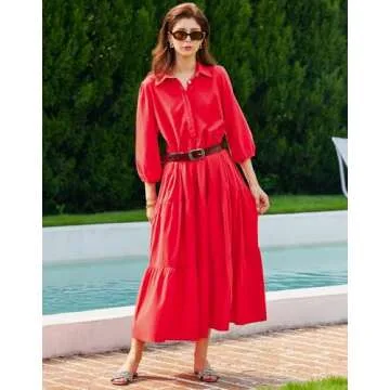 Stylish Casual Maxi Tiered Swing Dress with Pockets