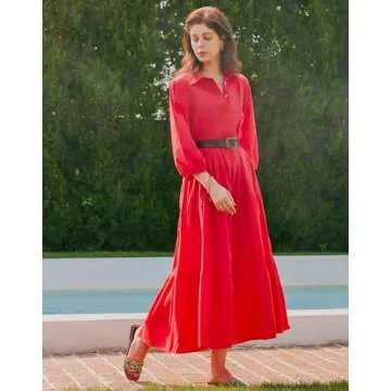 Stylish Casual Maxi Tiered Swing Dress with Pockets