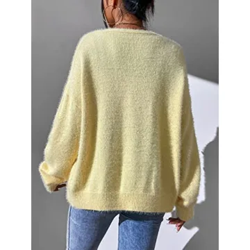 SHENHE Women's Cozy Pastel Yellow Cardigan Sweater