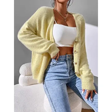 SHENHE Women's Cozy Pastel Yellow Cardigan Sweater