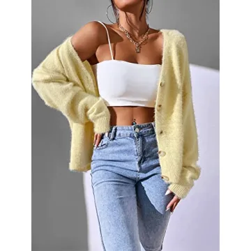 SHENHE Women's Cozy Pastel Yellow Cardigan Sweater