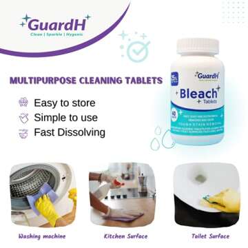 GuardH Bleach Tablets, 40 Count - Multipurpose Cleaning for Laundry, Kitchen Surfaces, Bathroom Tiles, and Toilet Bowls - Liquid Bleach Alternative