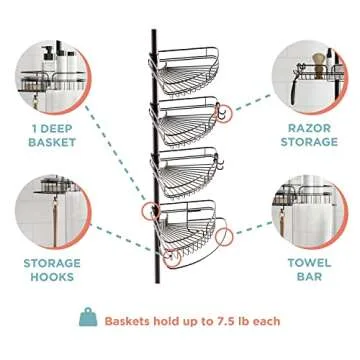 Zenna Home Shower Caddy with Towel Bar & 4 Shelves