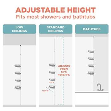 Zenna Home Shower Caddy with Towel Bar & 4 Shelves