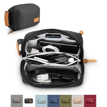 Tech Bag Organizer - Small Electronics Organizer Pouch for Travel - Premium Travel Case with Leather...