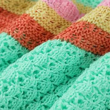 Women Y2k Long Sleeve Knit Crop Top Casual Color Block Crochet Cropped Sweater Tops Square Neck Knitwear