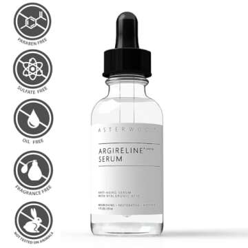 Asterwood Argireline Peptide with Hyaluronic Acid Serum - Wrinkle Reducing, Anti-Aging, Nourishing - Fragrance-Free - 1 Fl Oz