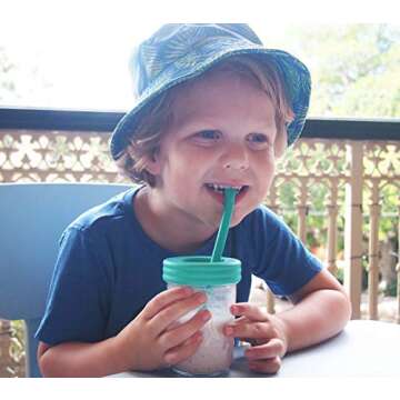 Elk and Friends Kids Cups/Toddler cups with Silicone Straws – Glass Mason Jars 8 oz with Silicone Sleeves + Straws + Straw Lids + Leakproof Lids – Spill Proof cups for Kids, Sippy Cups for Toddlers