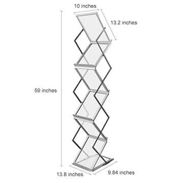 HUAZI Foldable Aluminum Magazine Rack, Portable Pop-up Display Stand, 6 Pockets, A4 Size, for Trade ...