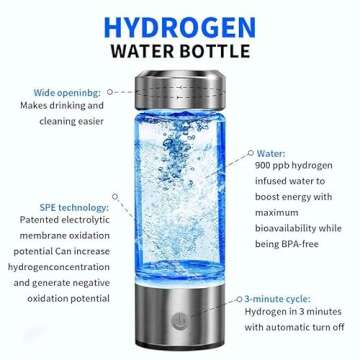 Aqua Vital Hydrogen Water Bottle Rechargeable Portable Hydrogen Water Machine Generator, Hydrogen Water Ionizer Machine for Home Office Travel with Charger