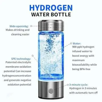 Aqua Vital Hydrogen Water Bottle Rechargeable Portable Hydrogen Water Machine Generator, Hydrogen Water Ionizer Machine for Home Office Travel with Charger