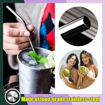 Antonki 11PCS Stainless Steel Straws, 12 Piece Set