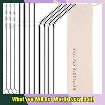 Antonki 11PCS Stainless Steel Straws, 12 Piece Set
