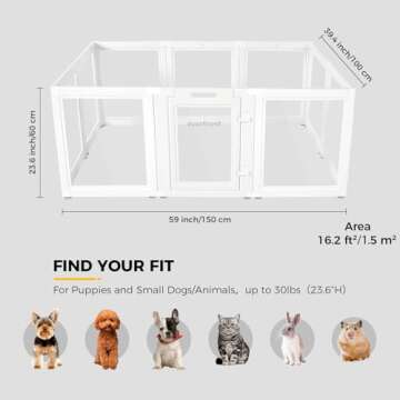 Everfront Clear Acrylic Plastic Dog Playpen Indoor,for Puppy Cat Rabbit Ferret Transparent Pet Pen,Easy Assemble Whelping Crate Kennel Cage Enclosure,Preferable for Small Dogs (23.6“ Height, 10PCS)