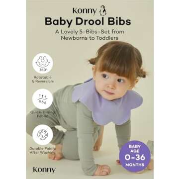 Konny Baby Bibs 5-Pack, 360 ​​° Rotate, Newborn Gifts, Soft and Absorbent Bandana Drooling for Boys Girls baby Essentials - Set 11(Red Flower, Beige, Mimosa, Lavender, Pink Gingham)