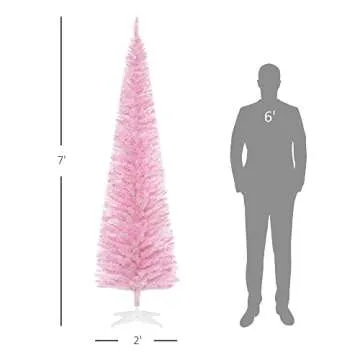 HOMCOM 7' Artificial Pencil Christmas Tree, Slim Xmas Tree with 499 Realistic Branch Tips and Plastic Stand, Pink