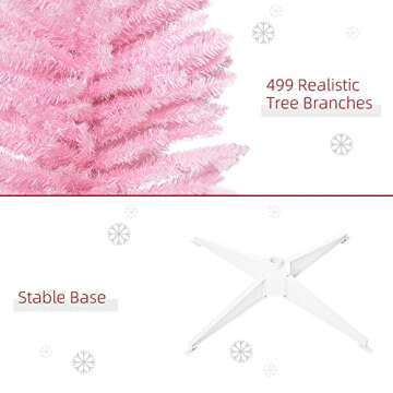 HOMCOM 7' Artificial Pencil Christmas Tree, Slim Xmas Tree with 499 Realistic Branch Tips and Plastic Stand, Pink